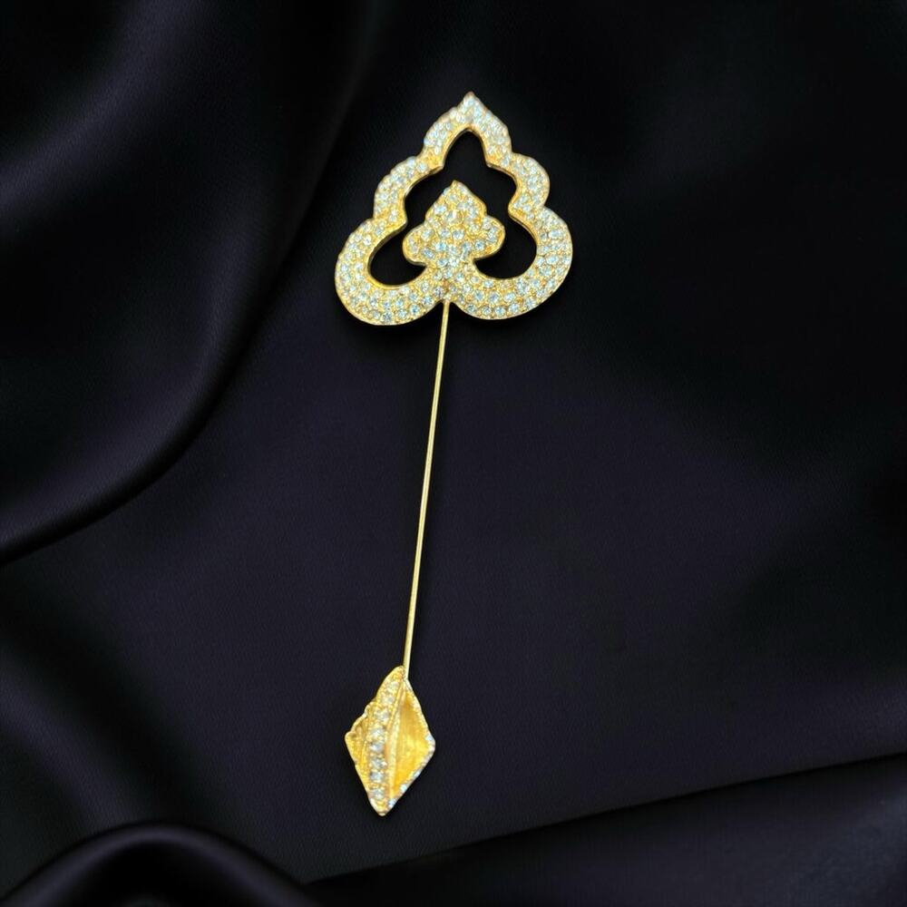 Vintage Rhinestone Statement Stick Pin Gold Art Deco Glam Dangle Brooch